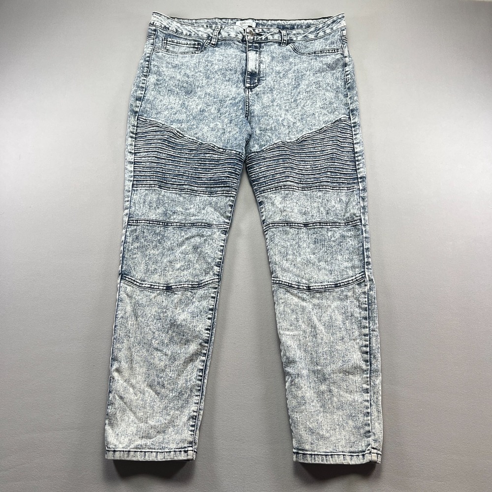 Cello Jeans Womens 22 Blue Denim Stretch High Rise Ribbed Detail Straight Leg